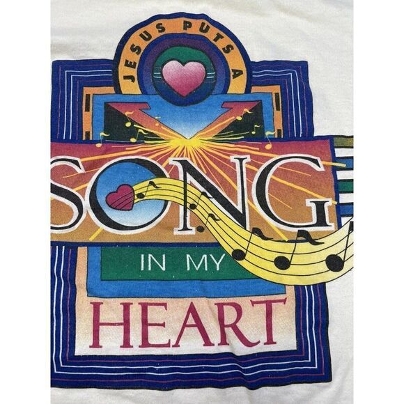 VINTAGE Jesus Puts A Song In My Heart 1997 T-shirt Women Medium God Religion - Picture 2 of 8